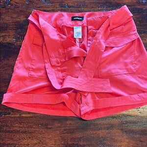 Express Vibrant Coral Belted Shorts